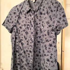 Adam Levine Floral Print Denim Button